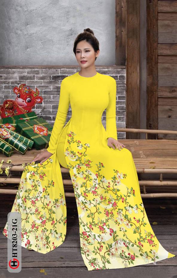 Vải Áo Dài Hoa In 3D AD HT8203